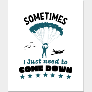 Funny Parachutist Come Down Skydive Posters and Art